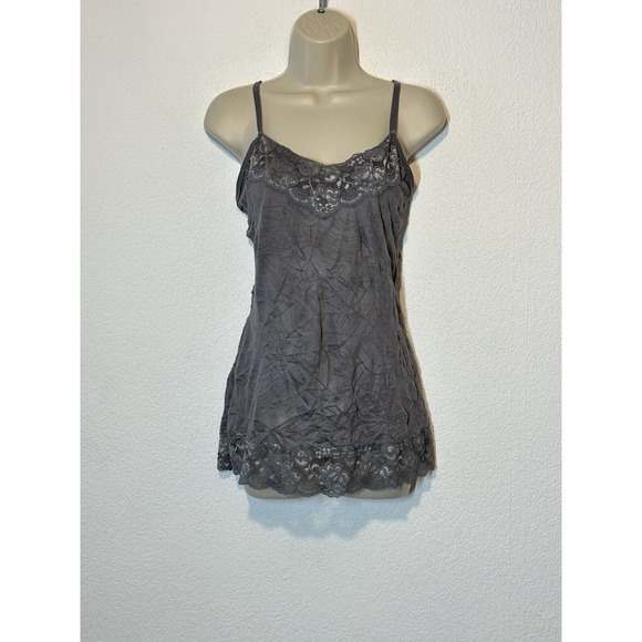Y2K Tank Top Large Gray Lace Trim Cami Crinkle Fairy Whimsigoth Bella Swan - Picture 1 of 7